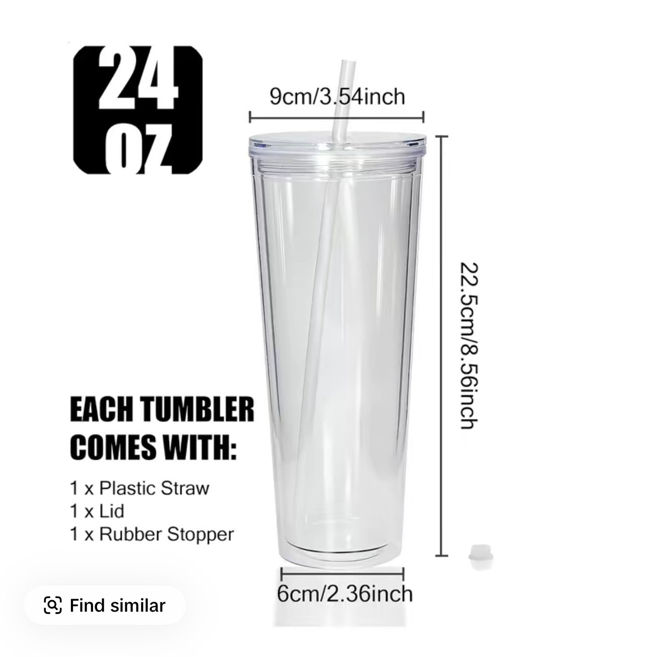 24oz Acrylic Tumbler | Clear Lid & Straw