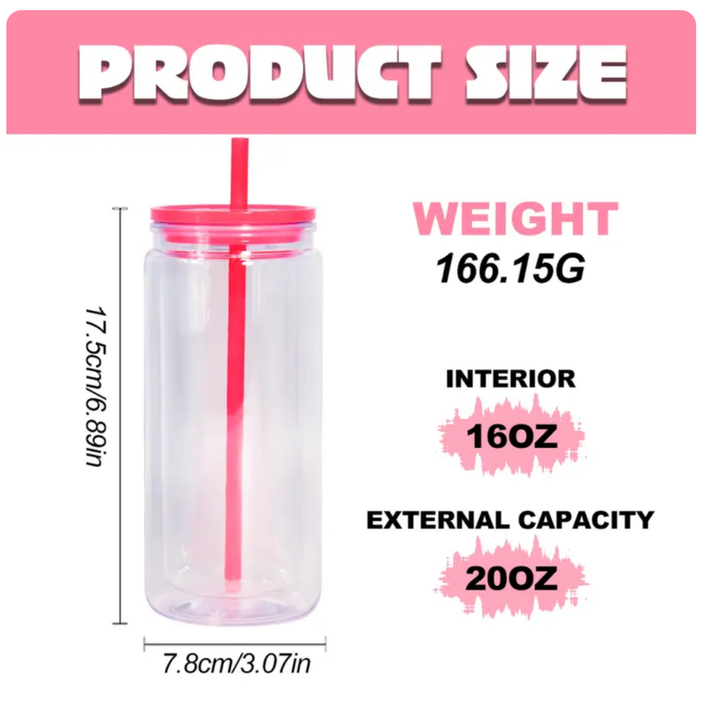 16oz Acrylic Tumbler | Plastic Lid & Straw