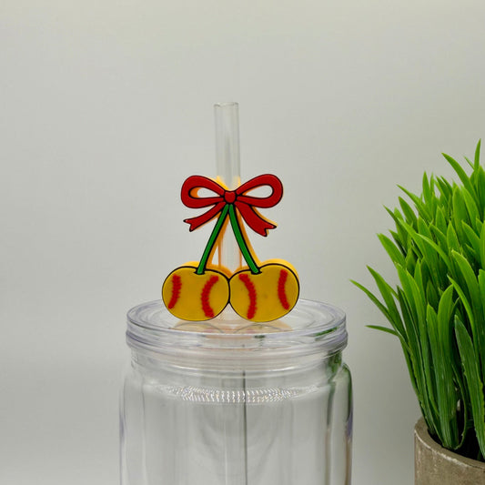 Softball Cherries Straw Topper