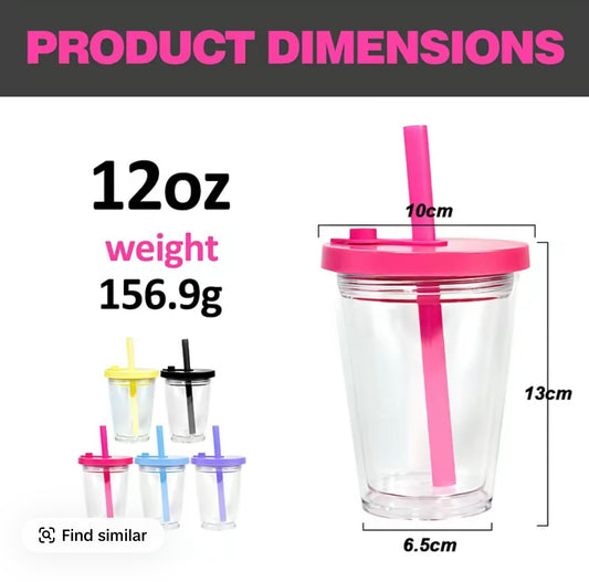 12oz Kids Tapered Tumbler | Clear Lid & Straw [Blank Cup]