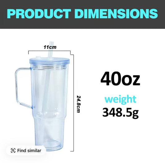 40oz Acrylic Handle Tumbler | Leakproof Lid & Straw [Blank Cup]
