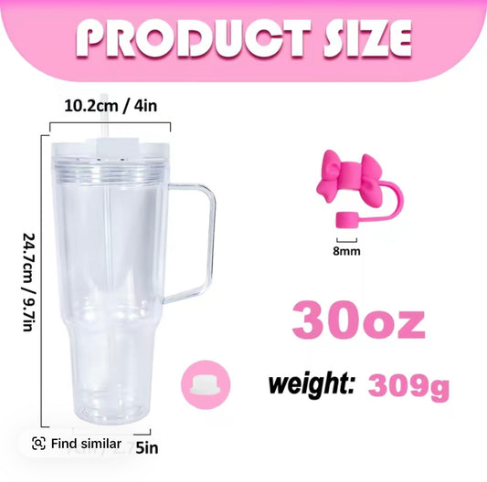 30oz Acrylic Handle Tumbler | Leakproof Lid & Straw [Blank Cup]