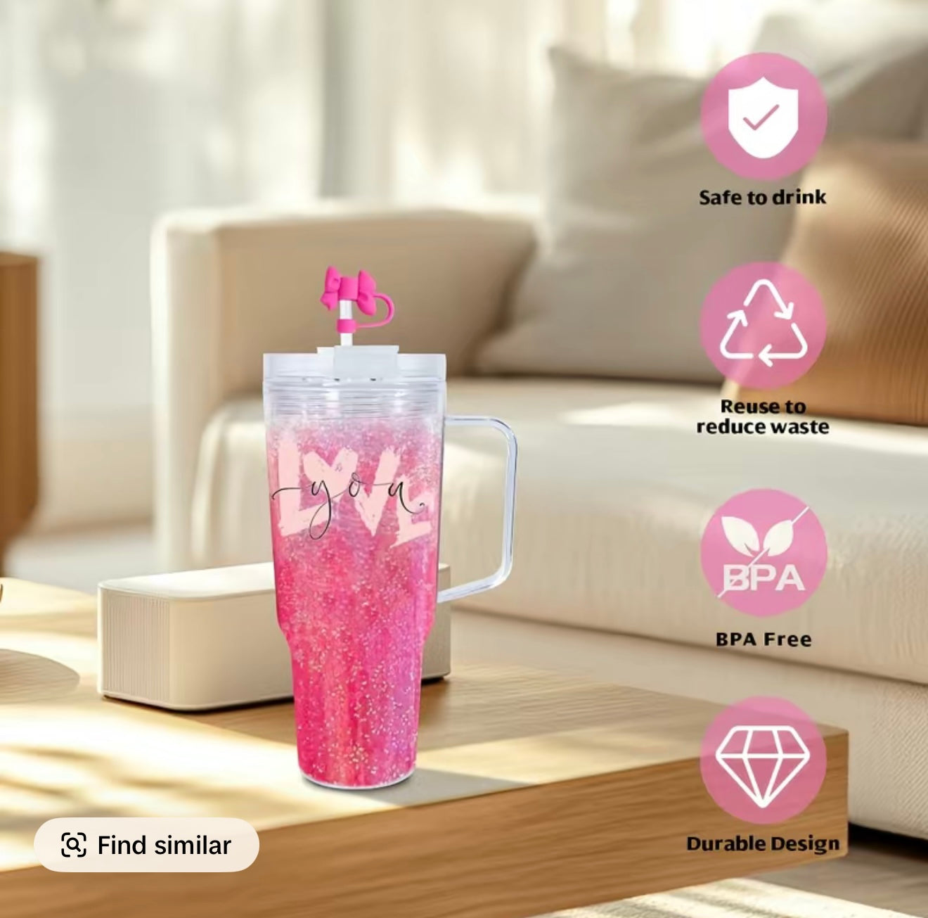 30oz Acrylic Handle Tumbler | Leakproof Lid & Straw [Blank Cup]