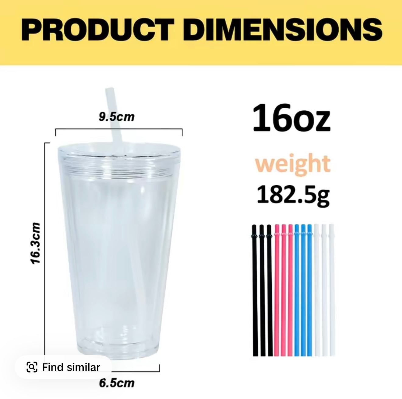 16oz Acrylic Tapered Tumbler | Clear Lid & Straw [Blank Cup]