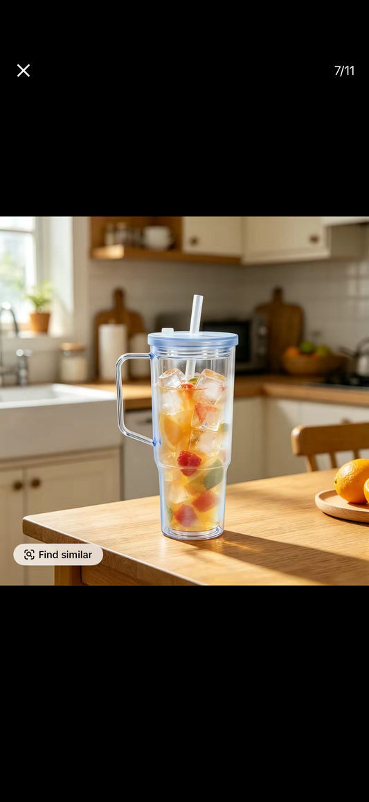 40oz Acrylic Handle Tumbler | Leakproof Lid & Straw [Blank Cup]