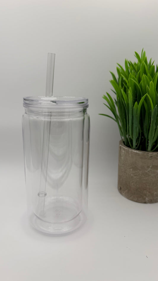 16oz Acrylic Non-tapered Tumbler | Clear Lid & Straw [Blank Cup]