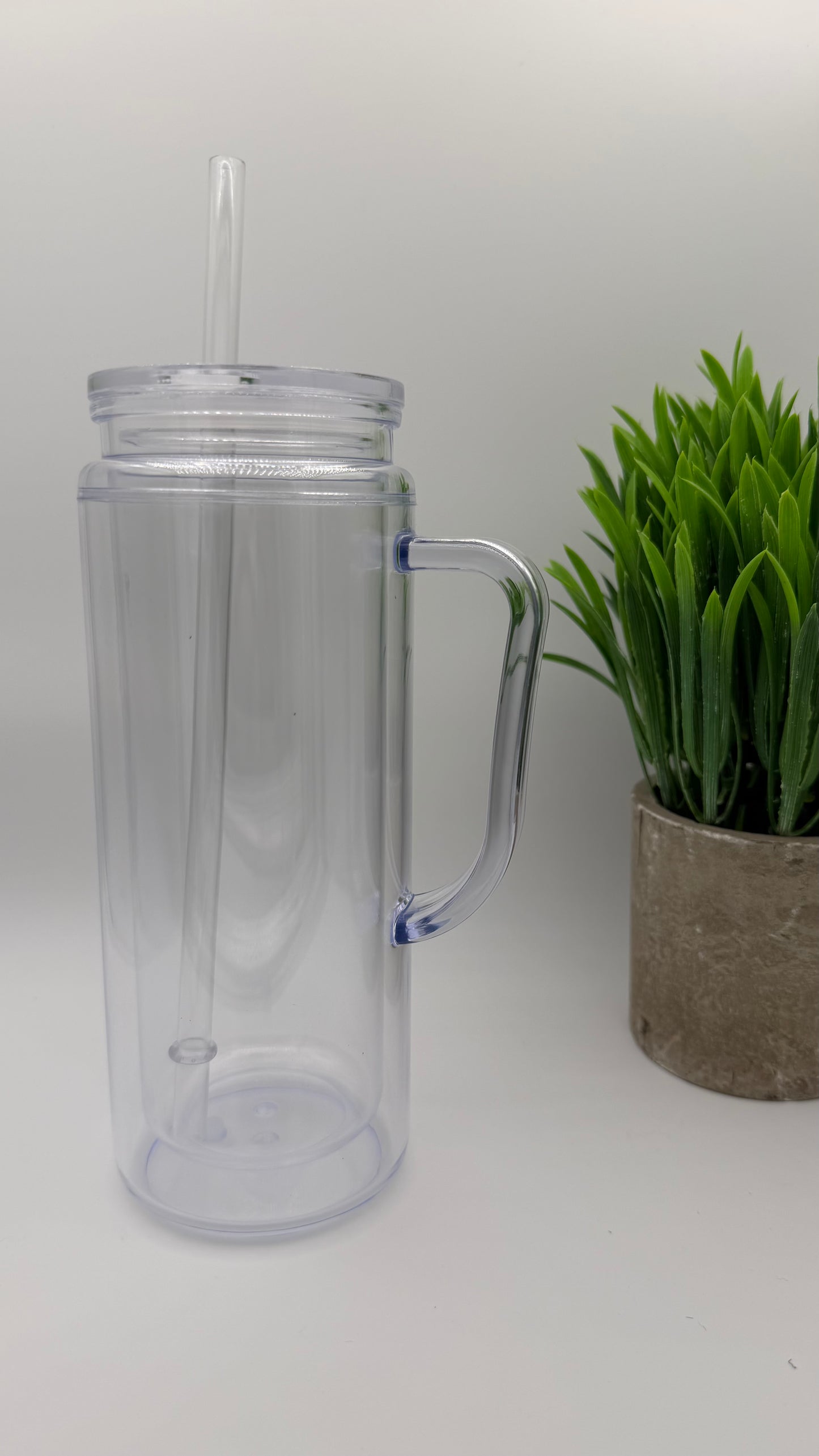 20oz Acrylic Non-tapered Handle Tumbler | Clear Lid & Straw [Blank Cup]
