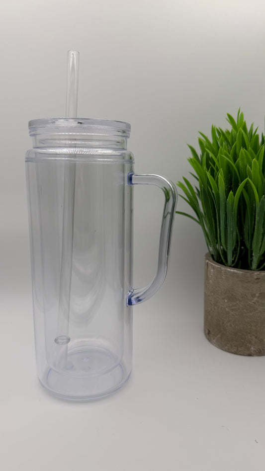 20oz Acrylic Non-tapered Handle Tumbler | Clear Lid & Straw [Blank Cup]