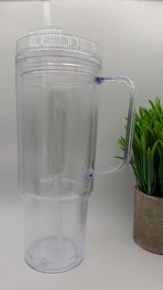 40oz Acrylic Handle Tumbler | Leakproof Lid & Straw [Blank Cup]