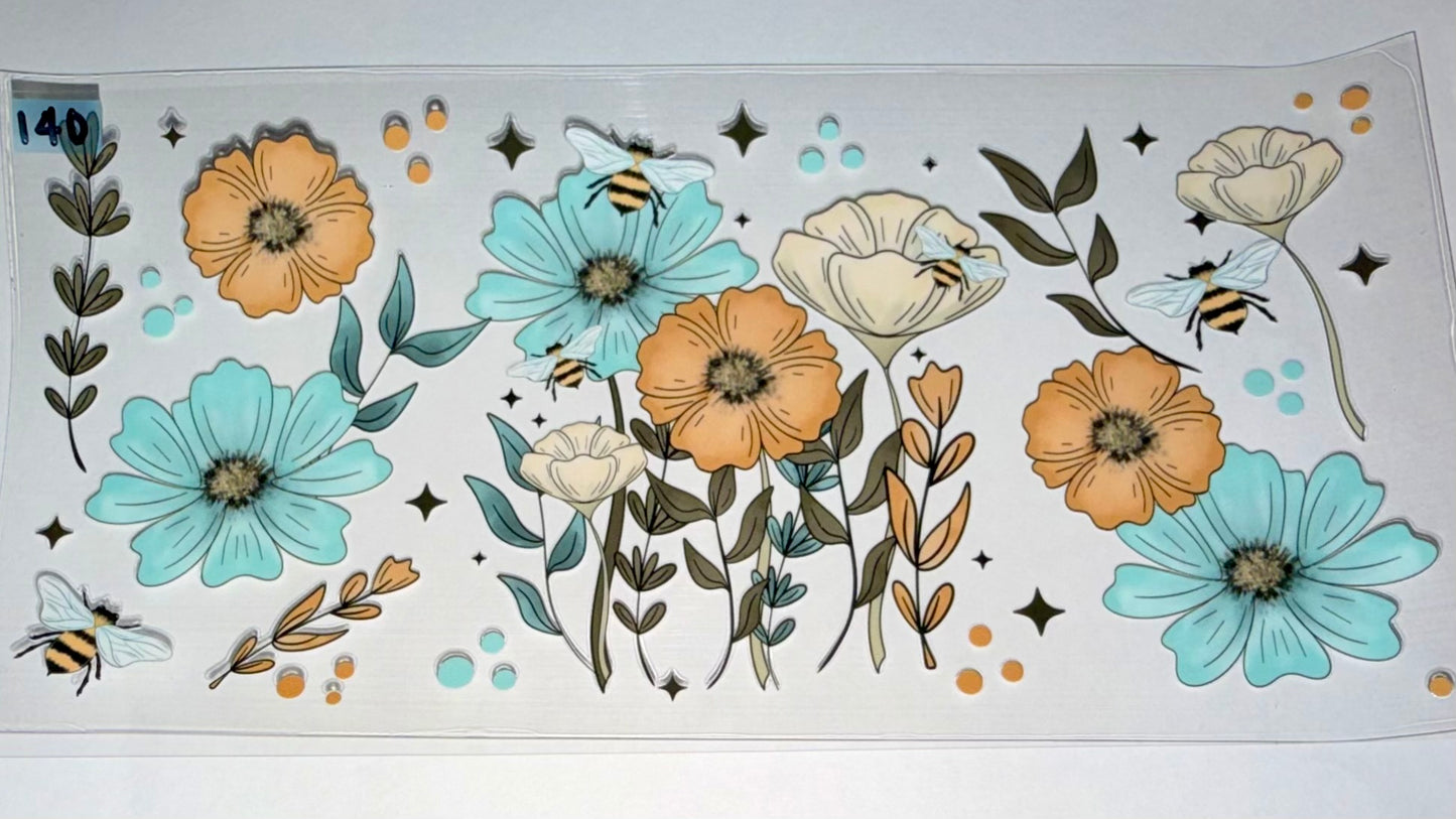Floral Bees Blue Orange