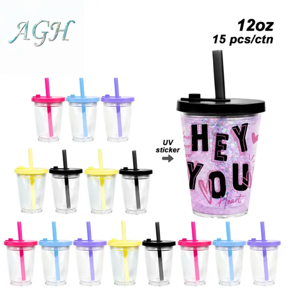 12oz Kids Tapered Plastic Cups with Straw