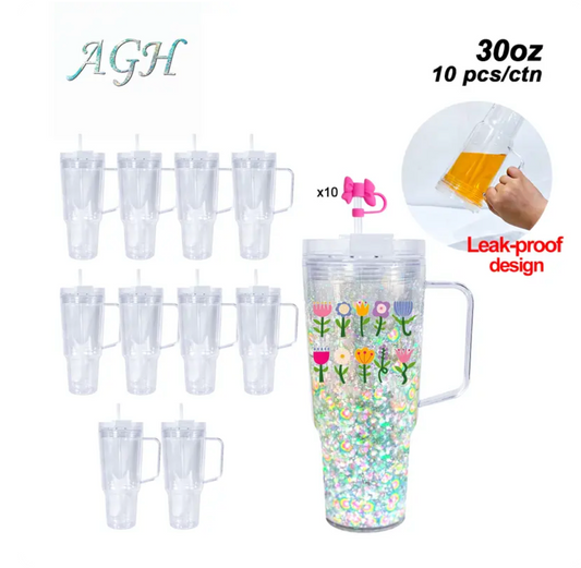 30oz Leak-Proof Snow Globe Handle Tumbler