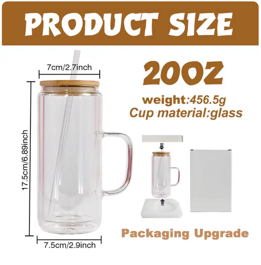 20oz Glass Tumbler | Bamboo Lid & Glass Straw [Blank Cup]